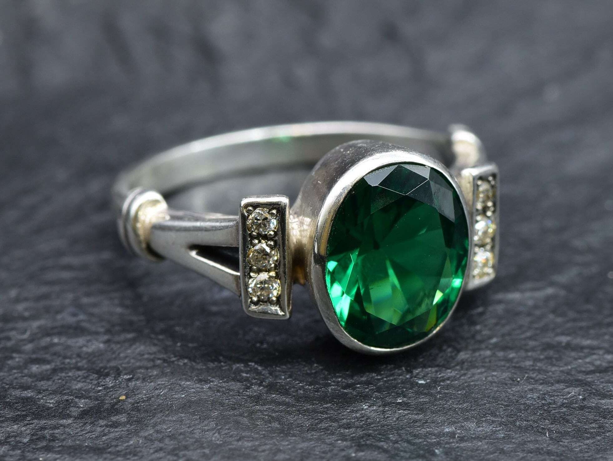 Emerald Ring, Created Emerald, Antique Ring, Green Vintage Ring, Promise Ring, 3 Carat Solitaire Ring, Proposal Ring, 925 Solid Silver Ring