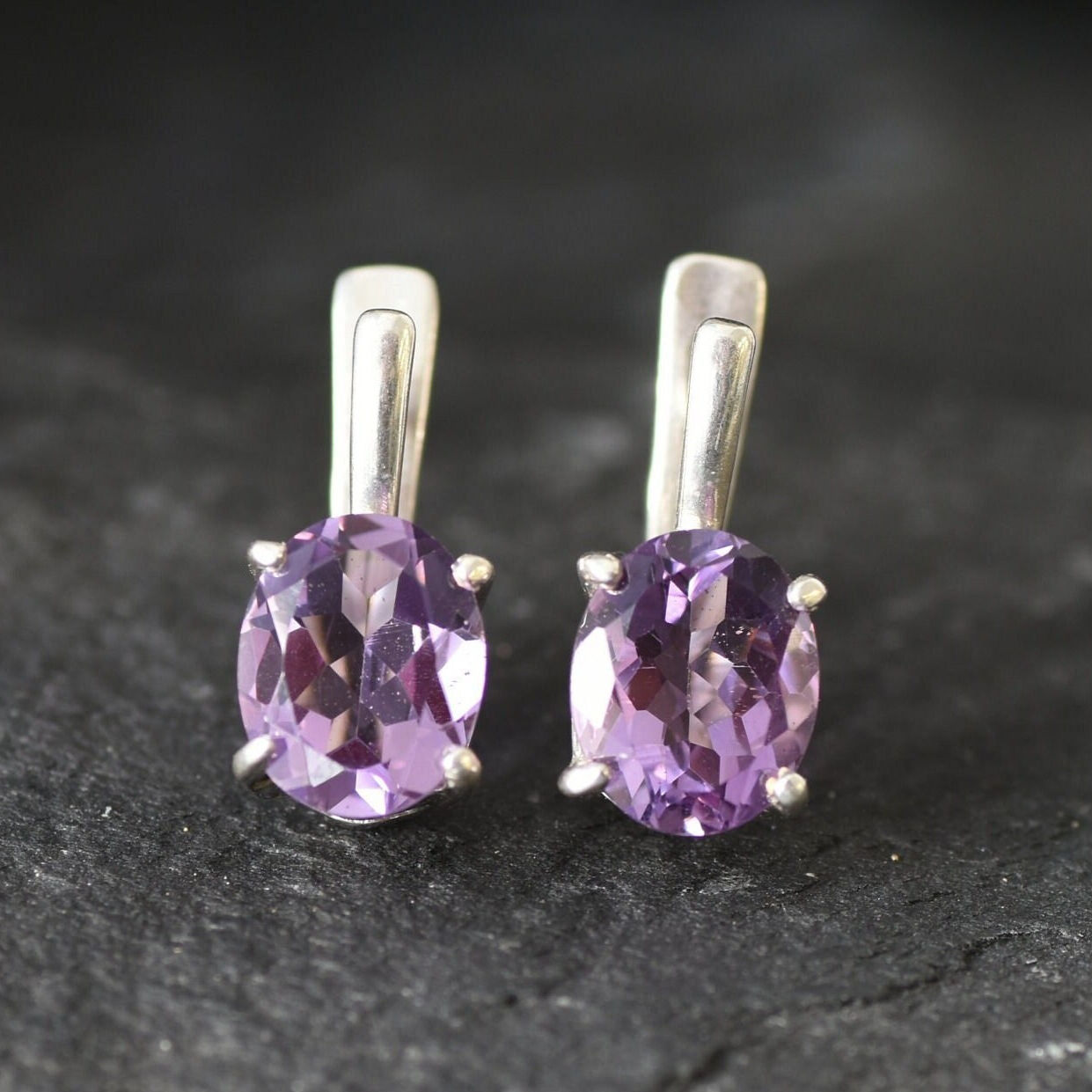 Purple Amethyst Earrings, Valentine Gift for Her, Gift for Wife, Anniversary Gift, Simple Earrings, Natural Amethyst, Solid Silver
