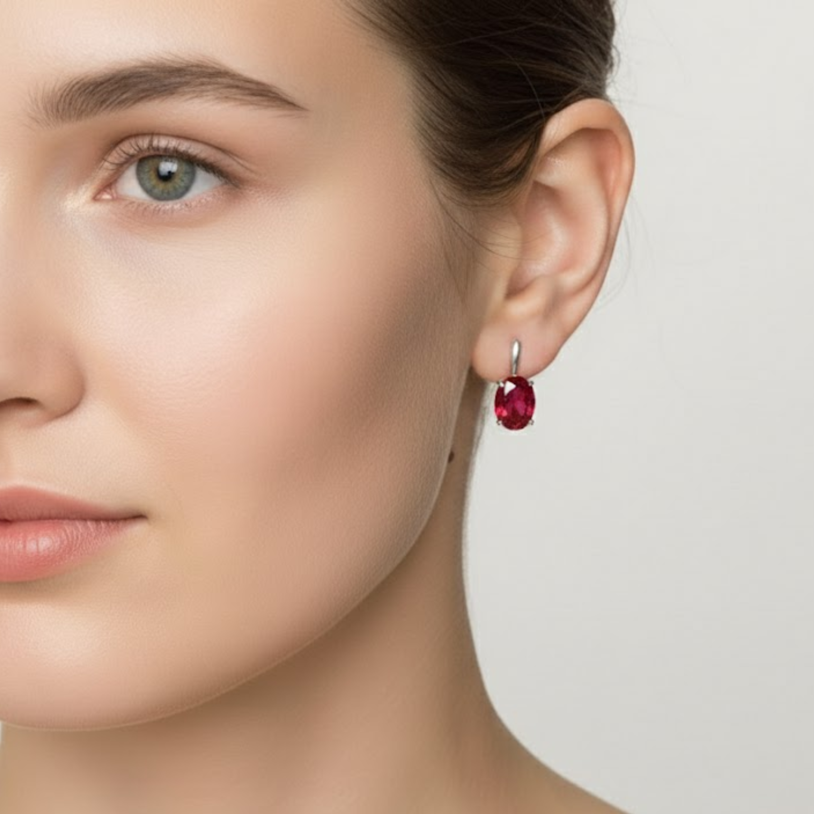 Elegant Ruby Earrings in 925 Sterling Silver with Oval Created Red Ruby, perfect for birthdays and special occasions.