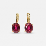 Created Ruby Earrings made in 18k Gold Vermeil with Oval Created Red Ruby in Prong setting, July Birthstone gift idea, symbolizes nobility, purity, and passion, ideal for everyday wear and perfect for birthday gifting and special occasions.