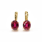 Created Ruby Earrings made in 18k Gold Vermeil with Oval Created Red Ruby in Prong setting, July Birthstone gift idea, symbolizes nobility, purity, and passion, ideal for everyday wear and perfect for birthday gifting and special occasions.