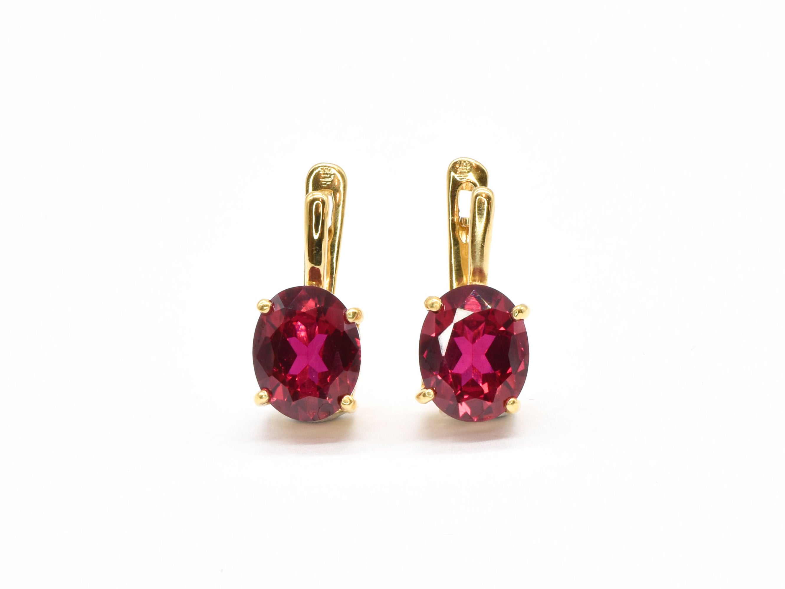 Created Ruby Earrings made in 18k Gold Vermeil with Oval Created Red Ruby in Prong setting, July Birthstone gift idea, symbolizes nobility, purity, and passion, ideal for everyday wear and perfect for birthday gifting and special occasions.