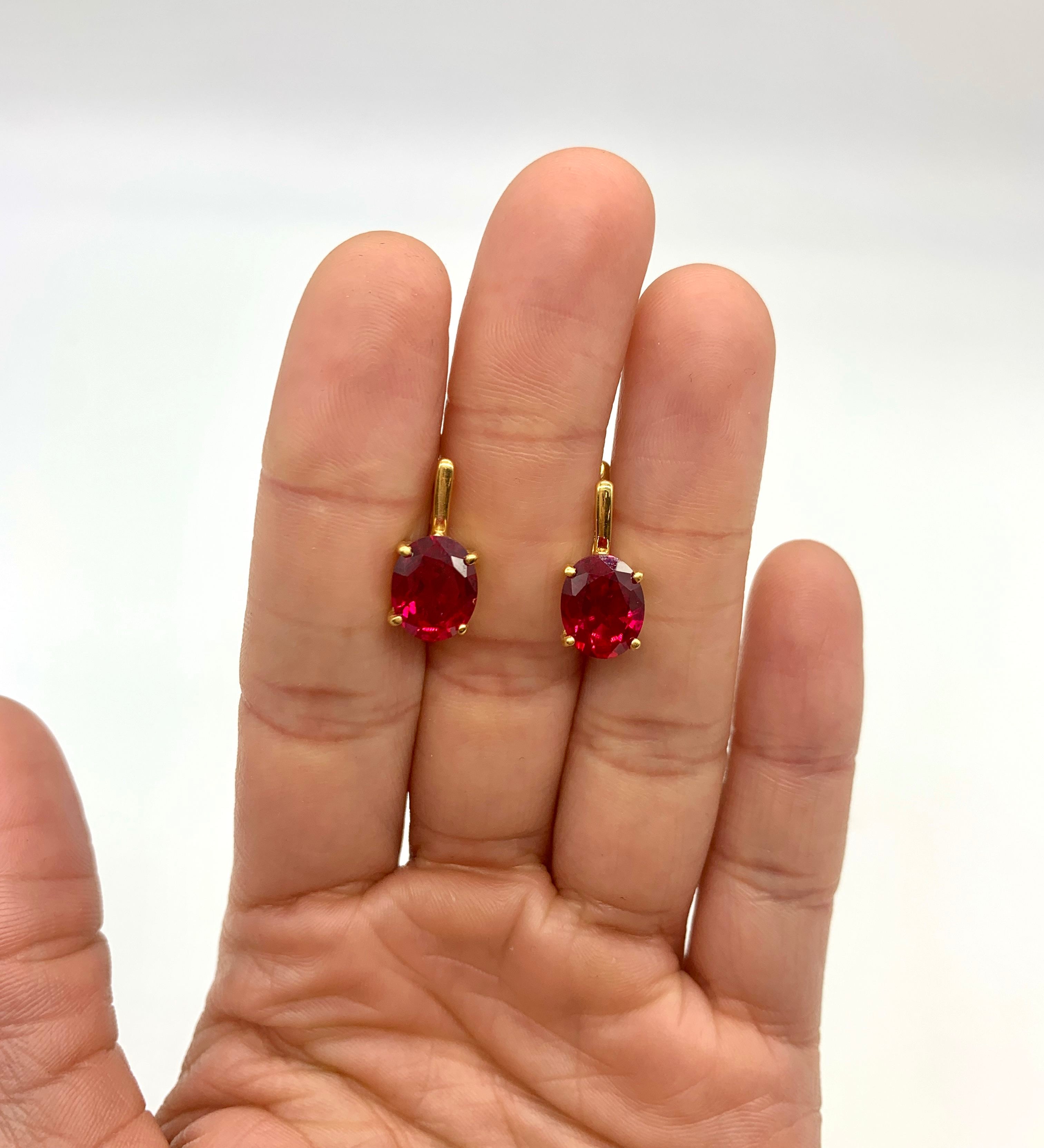 Ruby Earrings in 18k Gold Vermeil featuring Oval Created Ruby, symbolizing passion. Perfect birthday gift or everyday accessory.