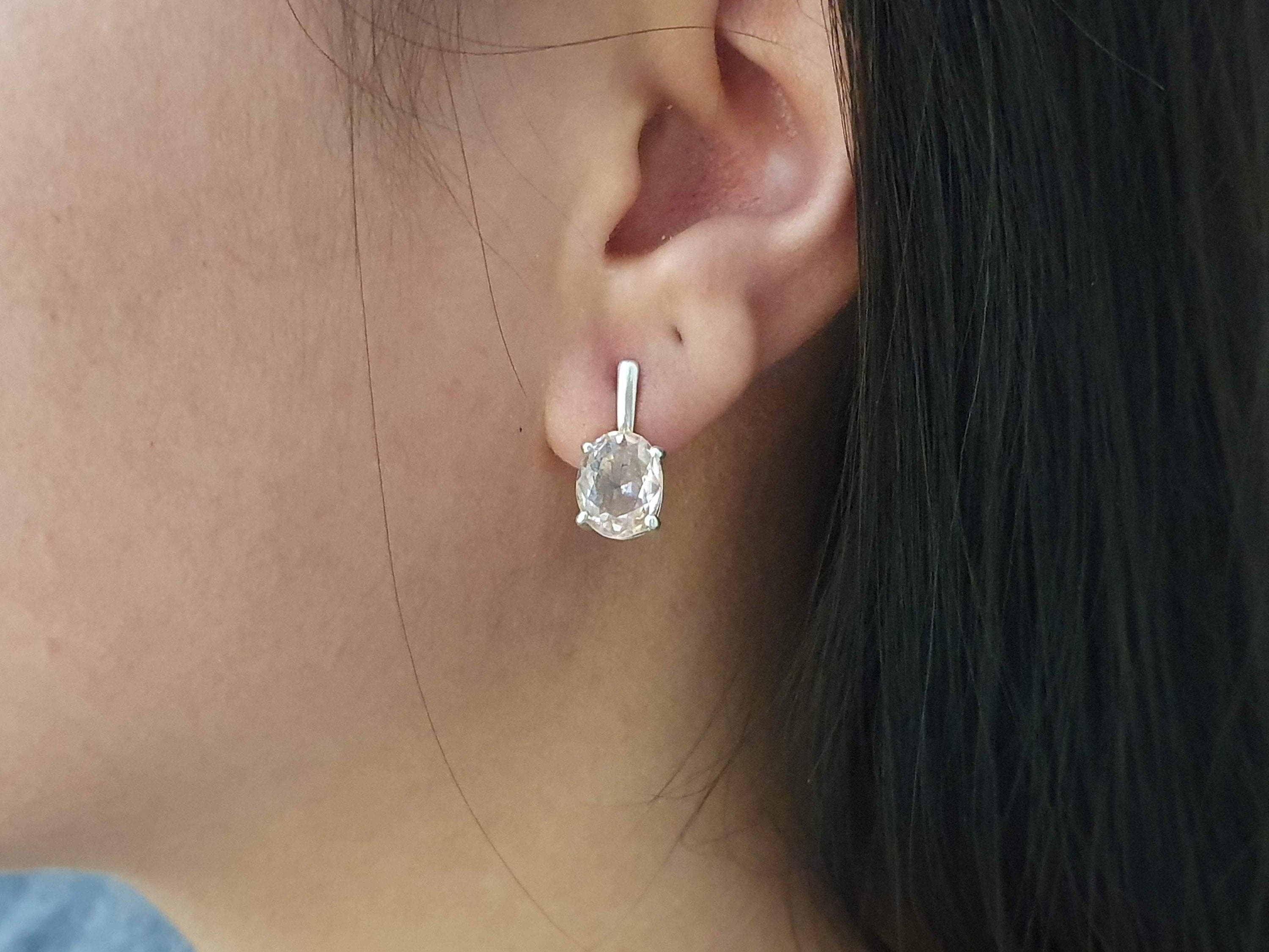 Morganite Earrings, Created Morganite, Vintage Earrings, Cotton Candy Earrings, Pink Diamond Earrings, Unique Earrings, Solid Silver Studs