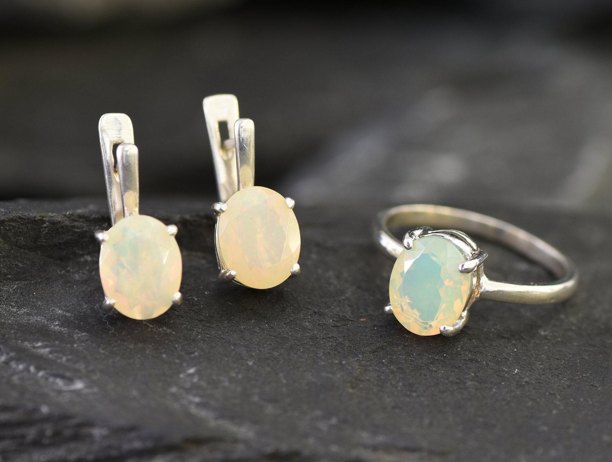 Opal Earrings, Natural Opal, Large Opals, Real Opal, Opal Studs, Genuine Opal, Big Opals, Precious Opal, Silver Earrings, Solid Silver, Opal