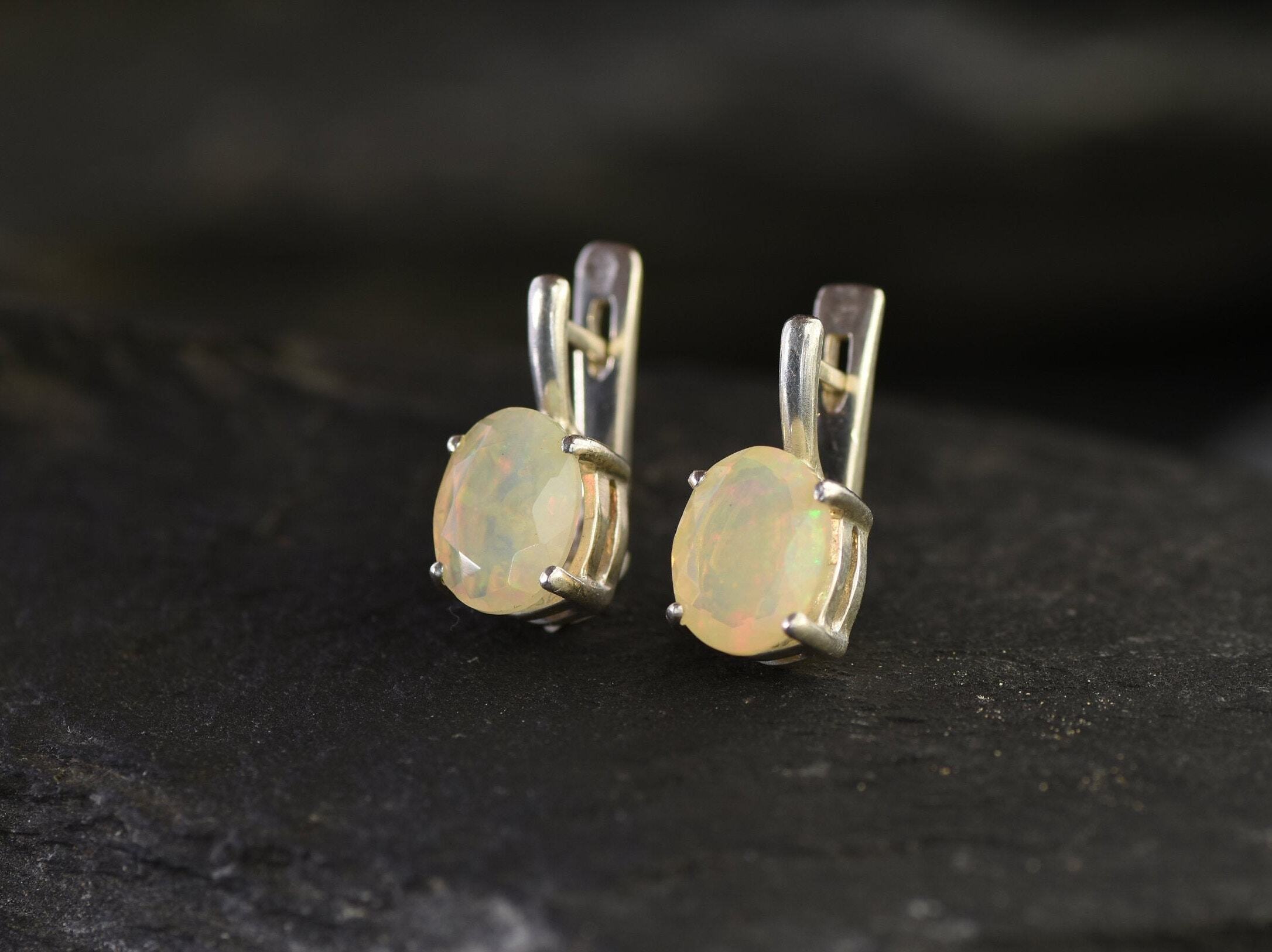 Opal Earrings, Natural Opal, Large Opals, Real Opal, Opal Studs, Genuine Opal, Big Opals, Precious Opal, Silver Earrings, Solid Silver, Opal