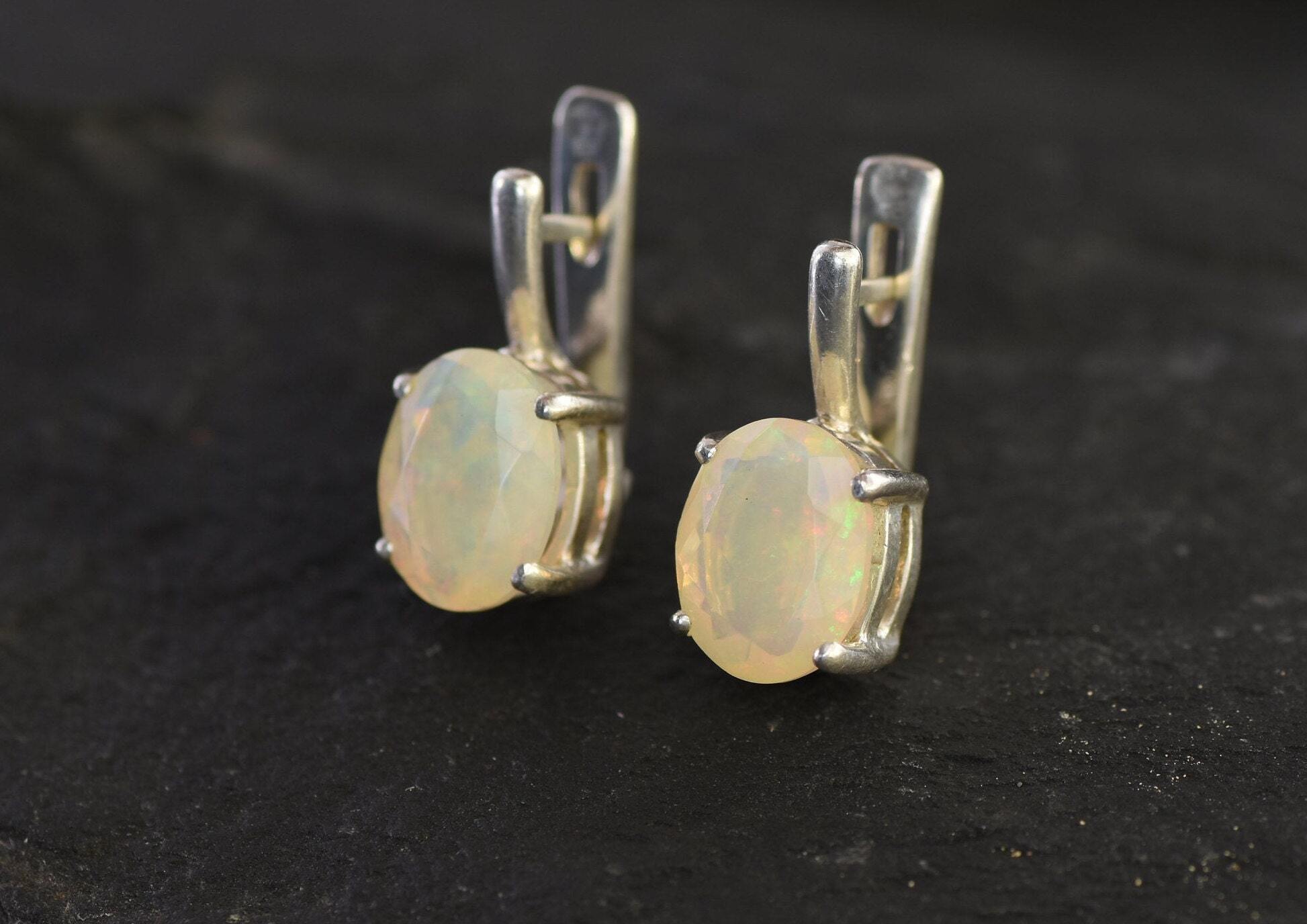 Opal Earrings, Natural Opal, Large Opals, Real Opal, Opal Studs, Genuine Opal, Big Opals, Precious Opal, Silver Earrings, Solid Silver, Opal