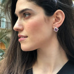 Rose Quartz Earrings, Natural Rose Quartz, January Birthstone, Square Earrings, Pink Earrings, Vintage Earrings, Sterling Silver Earrings