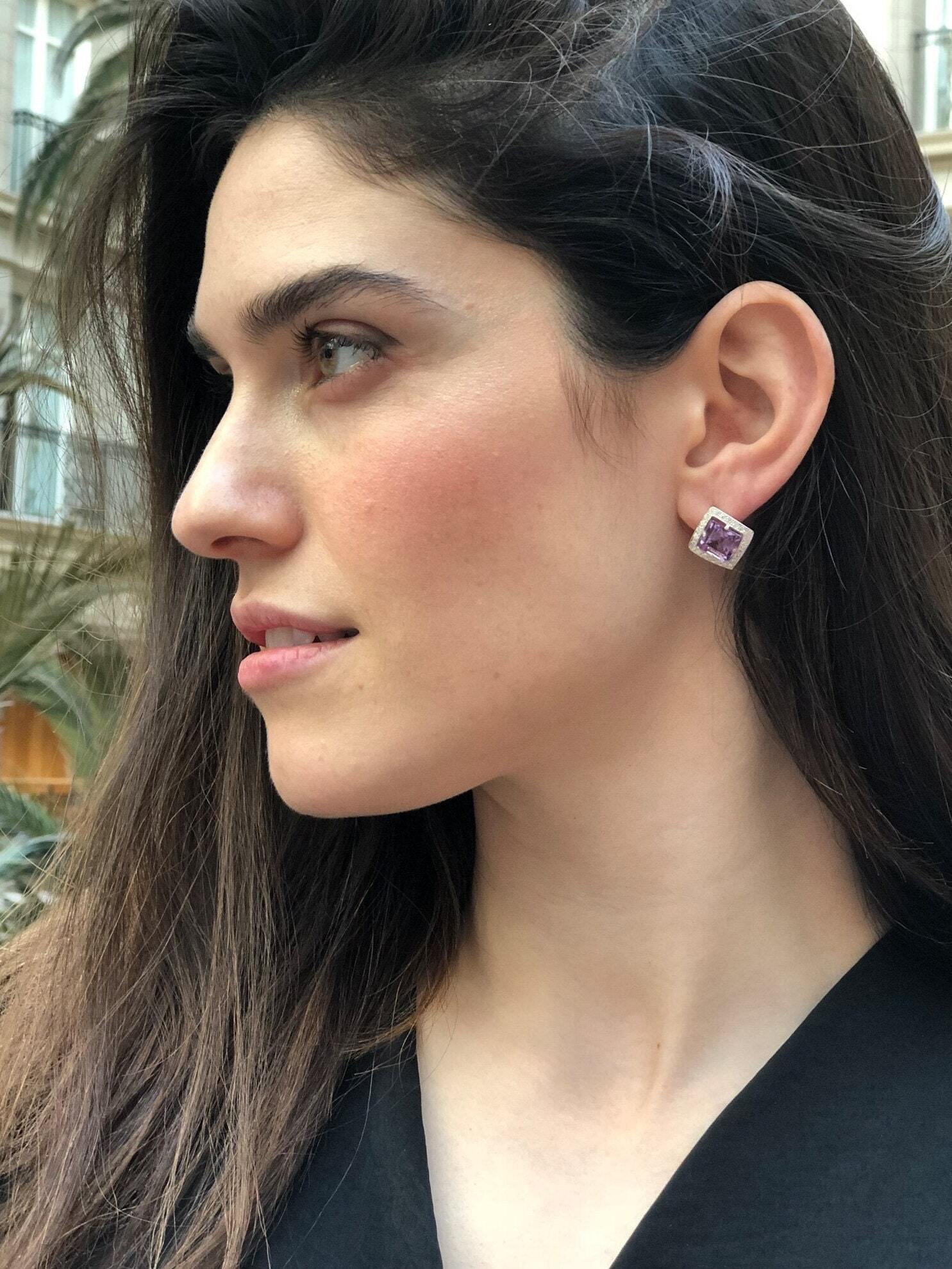 Rose Quartz Earrings, Natural Rose Quartz, January Birthstone, Square Earrings, Pink Earrings, Vintage Earrings, Sterling Silver Earrings