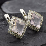 Rose Quartz Earrings, Natural Rose Quartz, January Birthstone, Square Earrings, Pink Earrings, Vintage Earrings, Sterling Silver Earrings