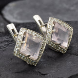 Rose Quartz Earrings, Natural Rose Quartz, January Birthstone, Square Earrings, Pink Earrings, Vintage Earrings, Sterling Silver Earrings