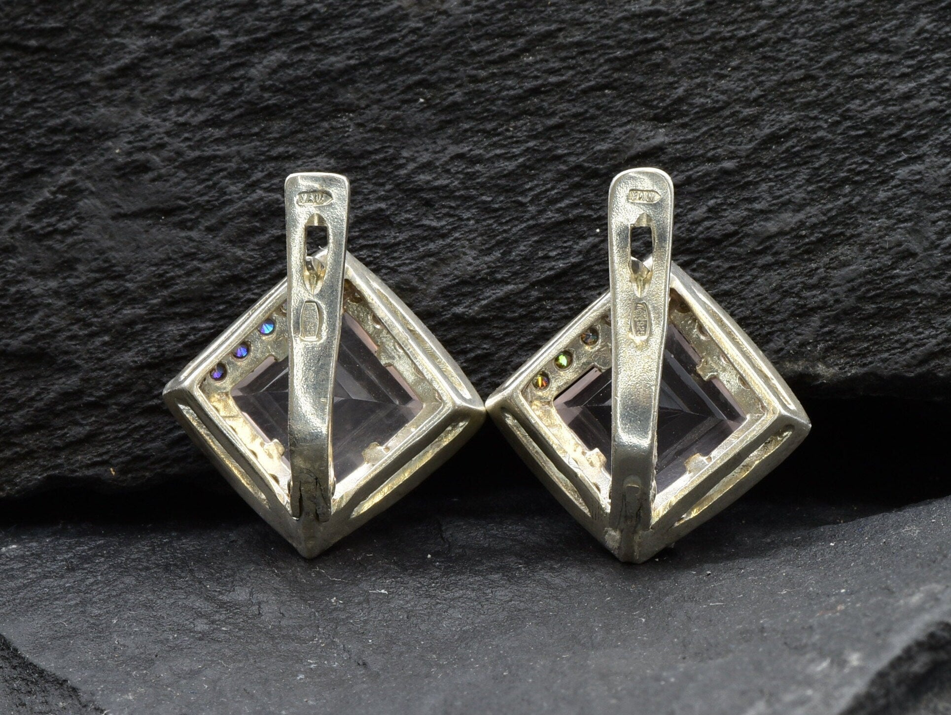 Rose Quartz Earrings, Natural Rose Quartz, January Birthstone, Square Earrings, Pink Earrings, Vintage Earrings, Sterling Silver Earrings