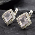 Rose Quartz Earrings, Natural Rose Quartz, January Birthstone, Square Earrings, Pink Earrings, Vintage Earrings, Sterling Silver Earrings