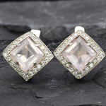 Rose Quartz Earrings, Natural Rose Quartz, January Birthstone, Square Earrings, Pink Earrings, Vintage Earrings, Sterling Silver Earrings