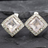 Rose Quartz Earrings, Natural Rose Quartz, January Birthstone, Square Earrings, Pink Earrings, Vintage Earrings, Sterling Silver Earrings