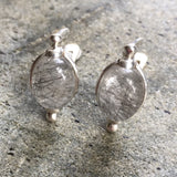 Large Quartz Earrings - Rutilated Quartz Earrings - Vintage Oval Studs