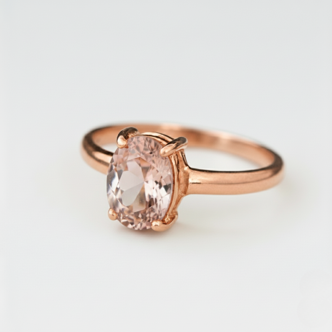 Charming Rose Gold Morganite Ring - Soft Pink Oval Gem, an exquisite choice for birthdays and special moments.