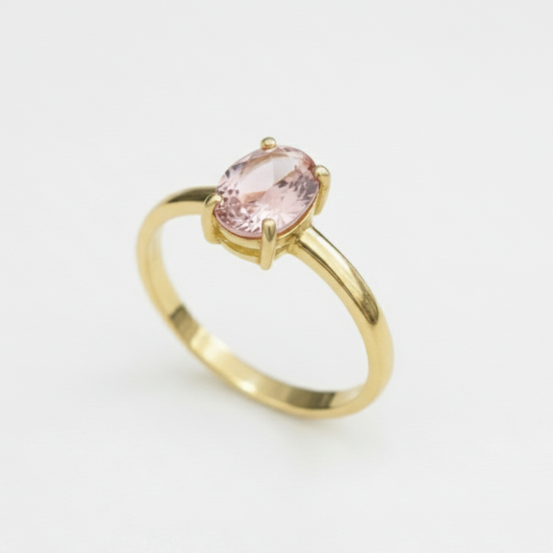 Stunning pink oval morganite ring in luxurious 18k Gold Vermeil, a delightful choice for birthdays and casual wear.