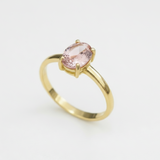 Stunning pink oval morganite ring in luxurious 18k Gold Vermeil, a delightful choice for birthdays and casual wear.