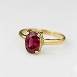 Radiant Ruby Ring in 18k Gold Vermeil, featuring an Oval Created Ruby, a luxurious gift choice for special occasions and July birthdays.