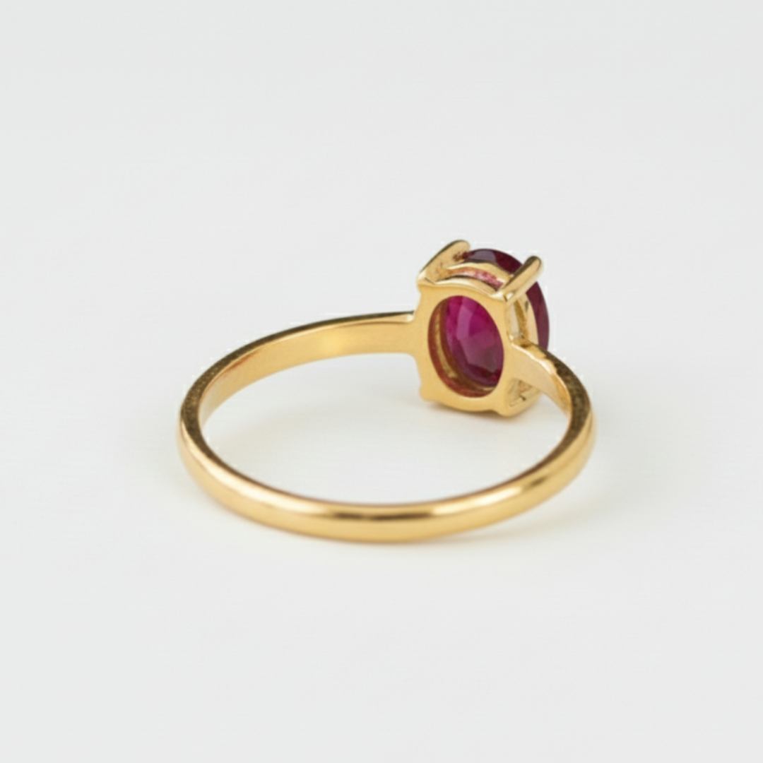 Chic 18k Gold Vermeil ring featuring an Oval Created Ruby, a meaningful gift for July birthdays and everyday glamour.