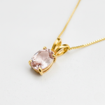 Women’s gold morganite necklace with faceted oval created morganite, minimalist gemstone pendant