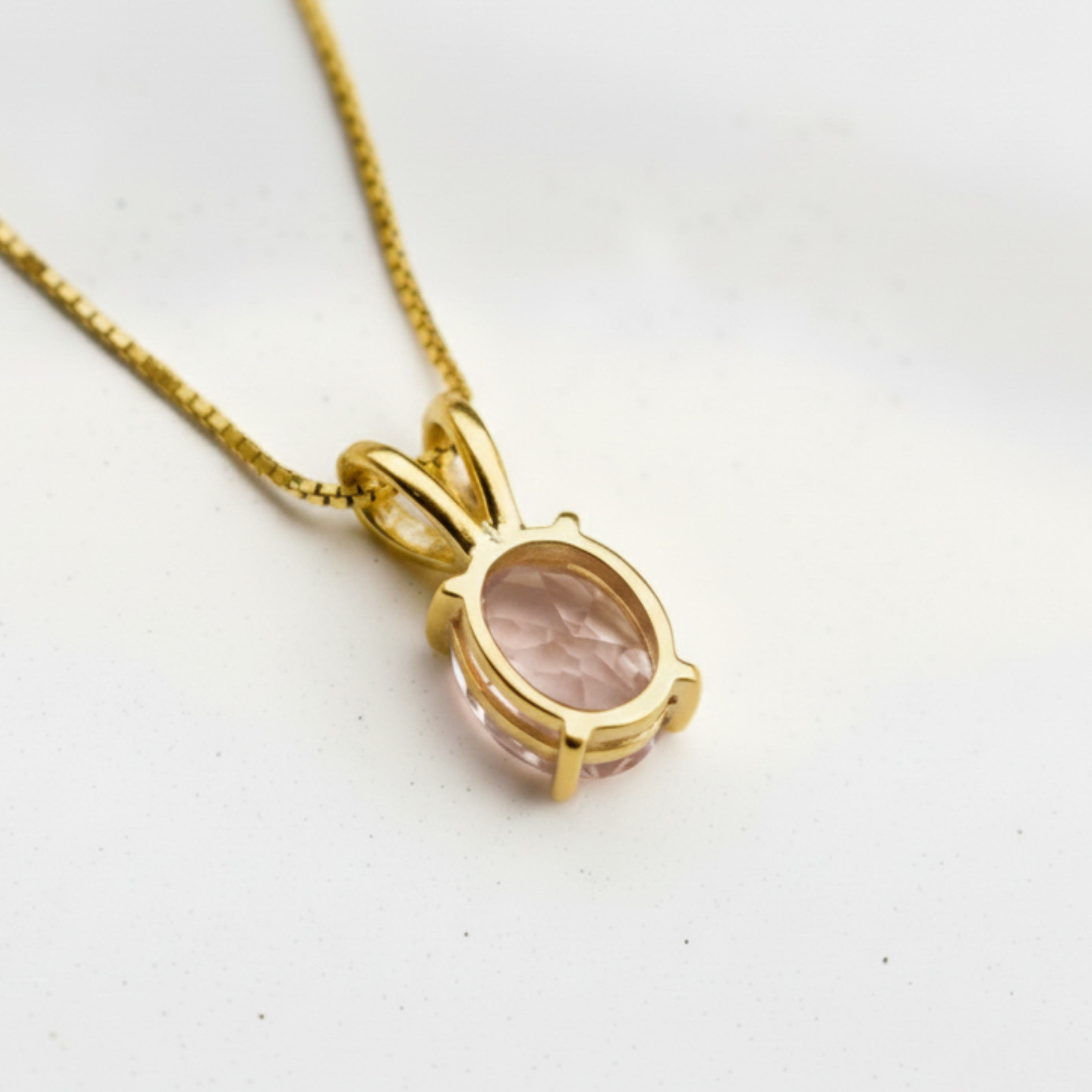 Gold morganite pendant in 18k gold vermeil over sterling silver, with a flawless created morganite gemstone.
