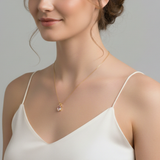 A stylish gemstone necklace elegantly laid out on a textured background, showcasing its unique design and craftsmanship.