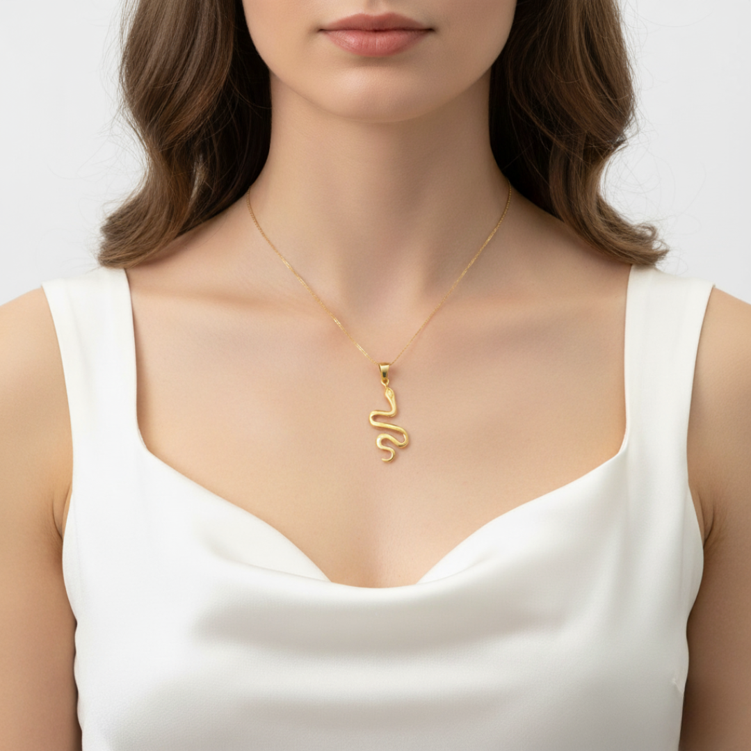 Gold Snake Pendant Necklace - Elegant 18k Gold Vermeil design, perfect for any occasion and a thoughtful birthday gift.