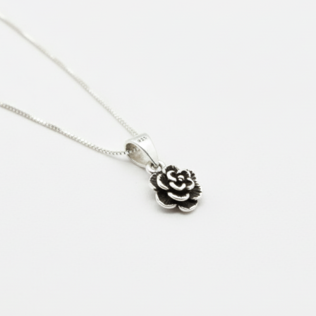 Dainty Silver Rose Pendant - Exquisite floral necklace crafted in 925 Sterling Silver, ideal for gifts and everyday elegance.