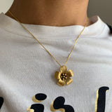 Gold Flower Pendant -  Vintage Flower Necklace, Flower Charm Pendant