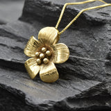 Gold Flower Pendant -  Vintage Flower Necklace, Flower Charm Pendant