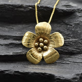 Gold Flower Pendant -  Vintage Flower Necklace, Flower Charm Pendant