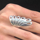 Long Silver Ring - Peacock Ring, Leaf Statement Ring
