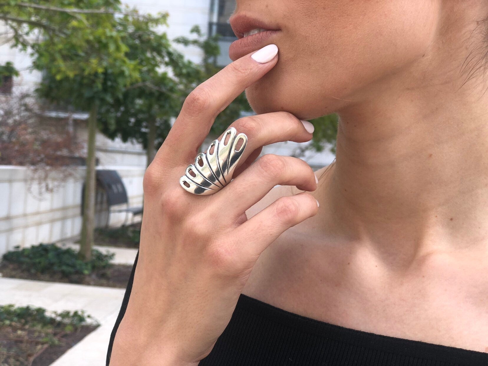 Long Silver Ring, Peacock Ring, Statement Ring, Artisan Ring, Silver Feather Ring, Leaf Ring, Heavy Ring, Artistic Ring, Solid Silver Ring