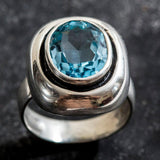 Blue Topaz Ring - Blue Statement Ring - Chunky Bezel Ring