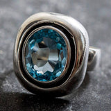 Blue Topaz Ring - Blue Statement Ring - Chunky Bezel Ring