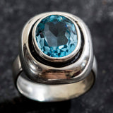 Blue Topaz Ring - Blue Statement Ring - Chunky Bezel Ring