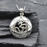 Gold Om Pendant - Religious Gold Necklace, Round Om Pendant