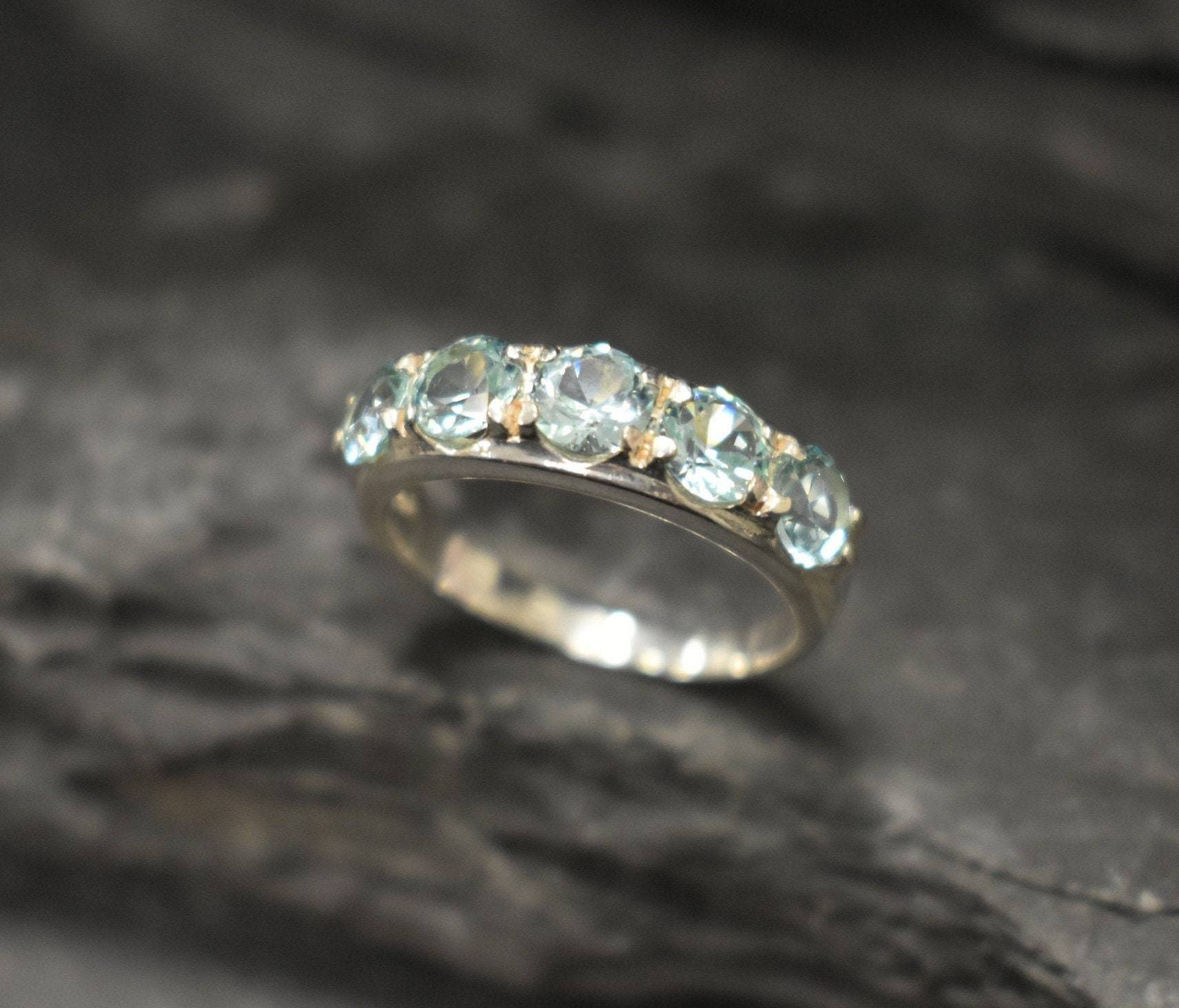 Gold Aquamarine Ring, Created Aqua Ring, Wide Blue Ring, Stackable Ring, 18K Gold Plated Ring, Thick Band, Blue Aqua Ring, Statement Ring