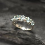 Gold Aquamarine Ring - Half Eternity Aquamarine Band - Stackable Aquamarine Band