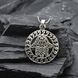 Hamsa Hand Pendant - Rose Gold Hamsa Hand Necklace, Round Hamsa Hand Pendant