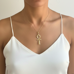 Beautifully crafted Gold Ankh Pendant in 18k Gold Vermeil, a timeless piece for casual outfits and heartfelt gifts.