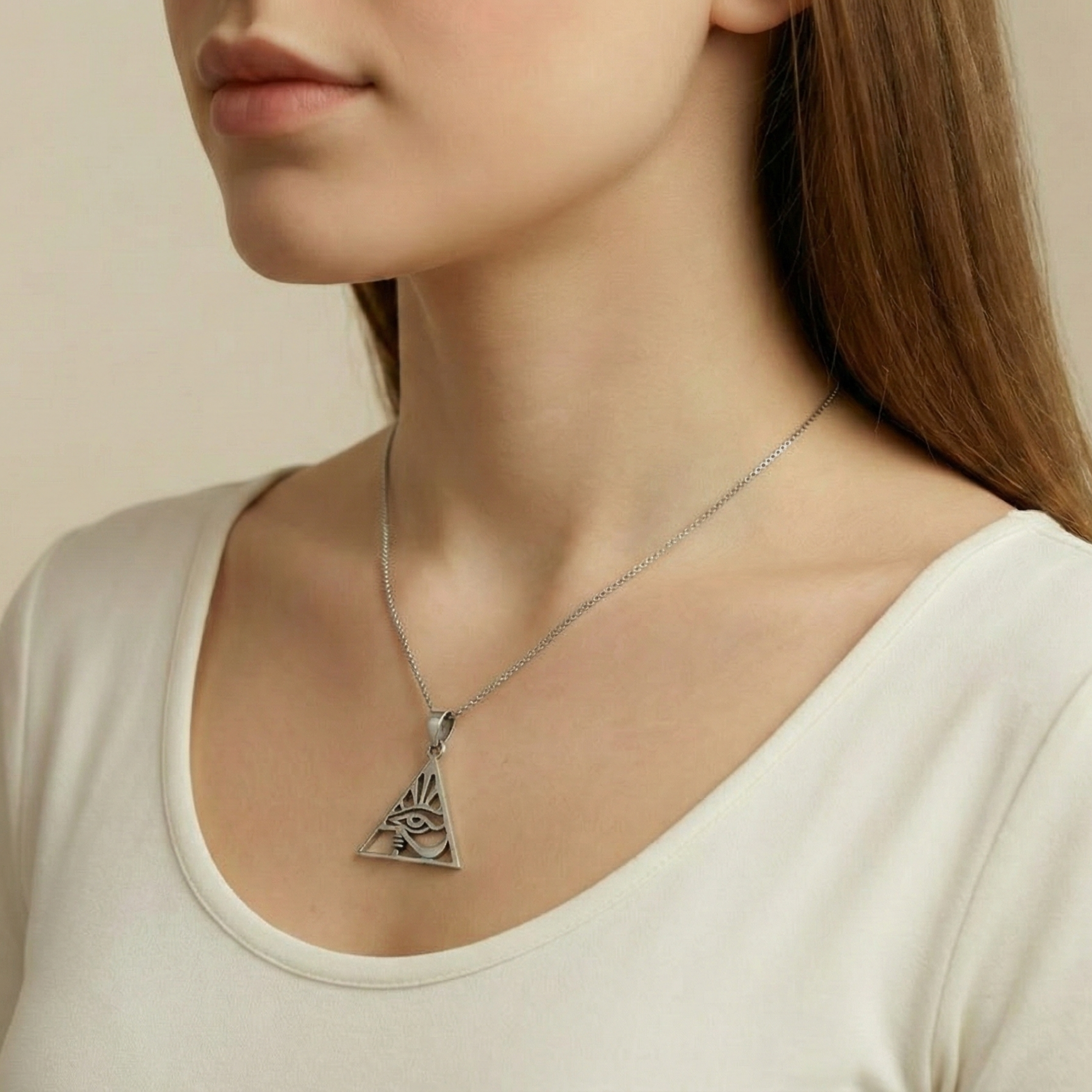 Pyramid Eye Pendant - Stylish Silver Eye Necklace in 925 Sterling Silver, great for casual wear and memorable gifting occasions.