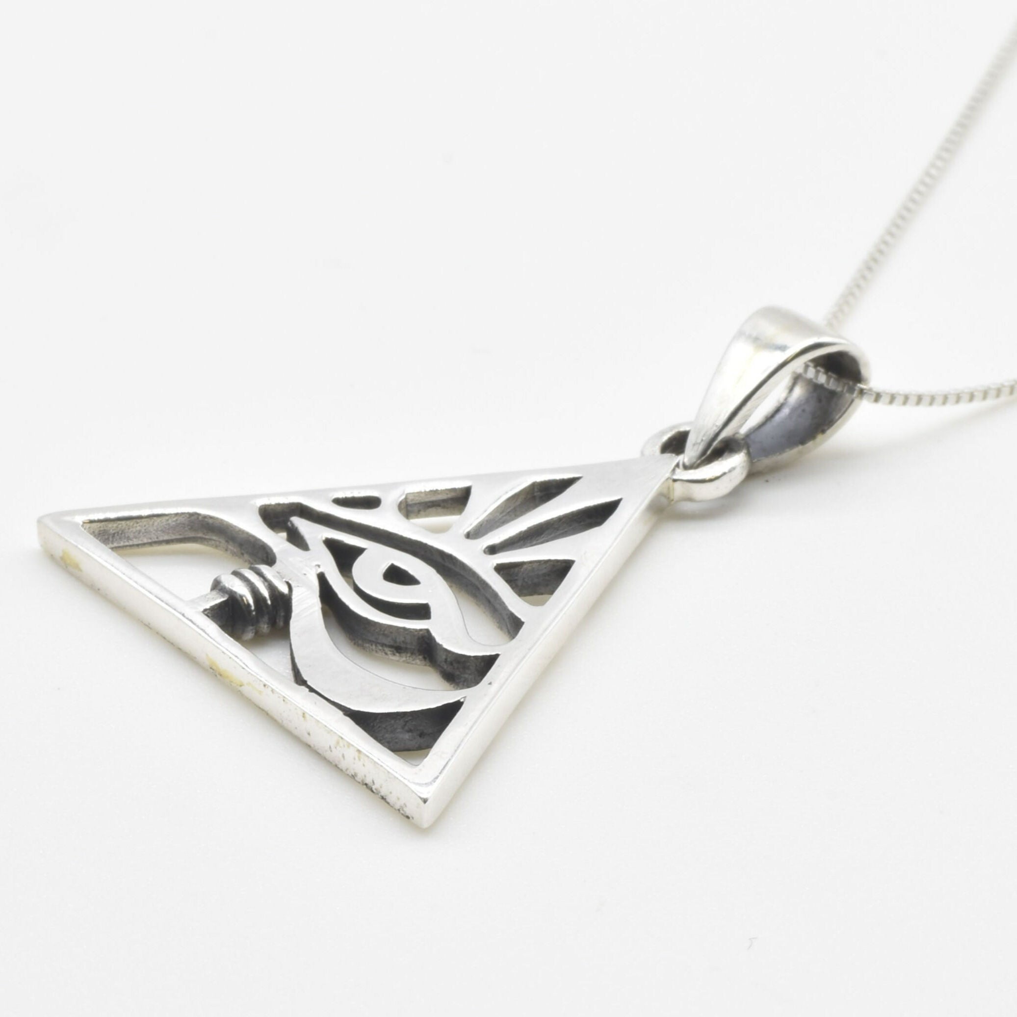 Pyramid Eye Pendant - Unique Silver Eye Necklace crafted in 925 Sterling Silver, ideal for gifting and everyday elegance.