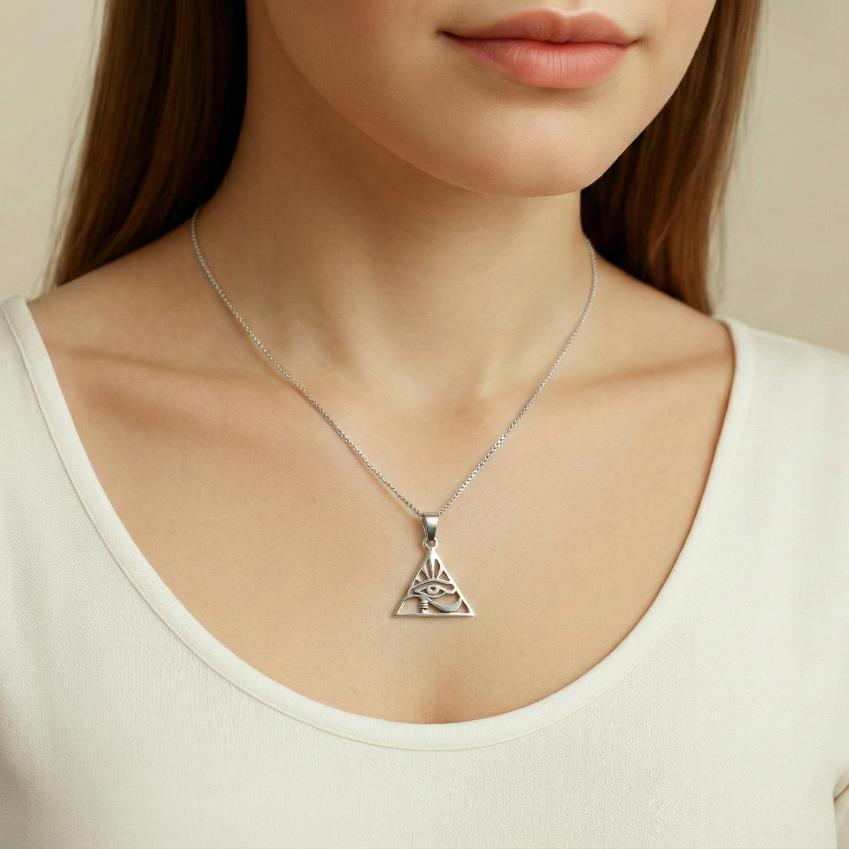 Pyramid Eye Pendant - Elegant Silver Eye Necklace in 925 Sterling Silver, perfect for daily wear and special gifts.
