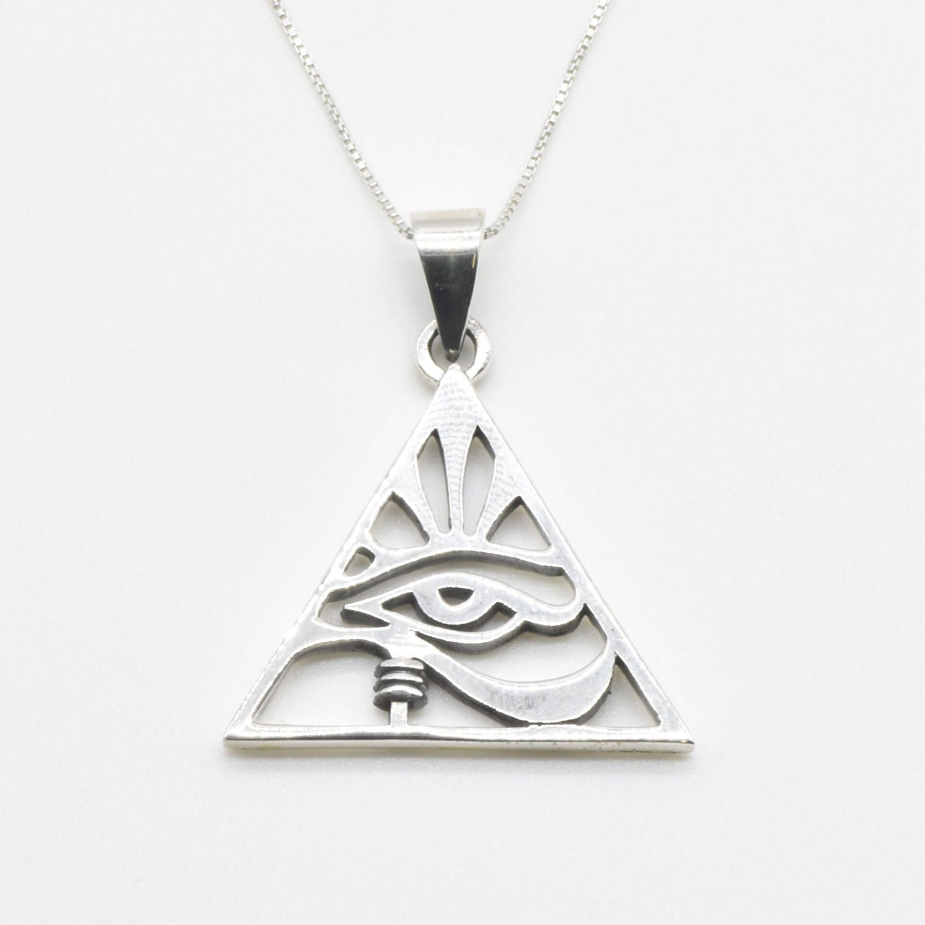 Pyramid Eye Pendant - Silver Eye Necklace - Egyptian Necklace made in 925 Sterling Silver. Ideal for everyday wear and perfect for birthday gifting and special occasions.
