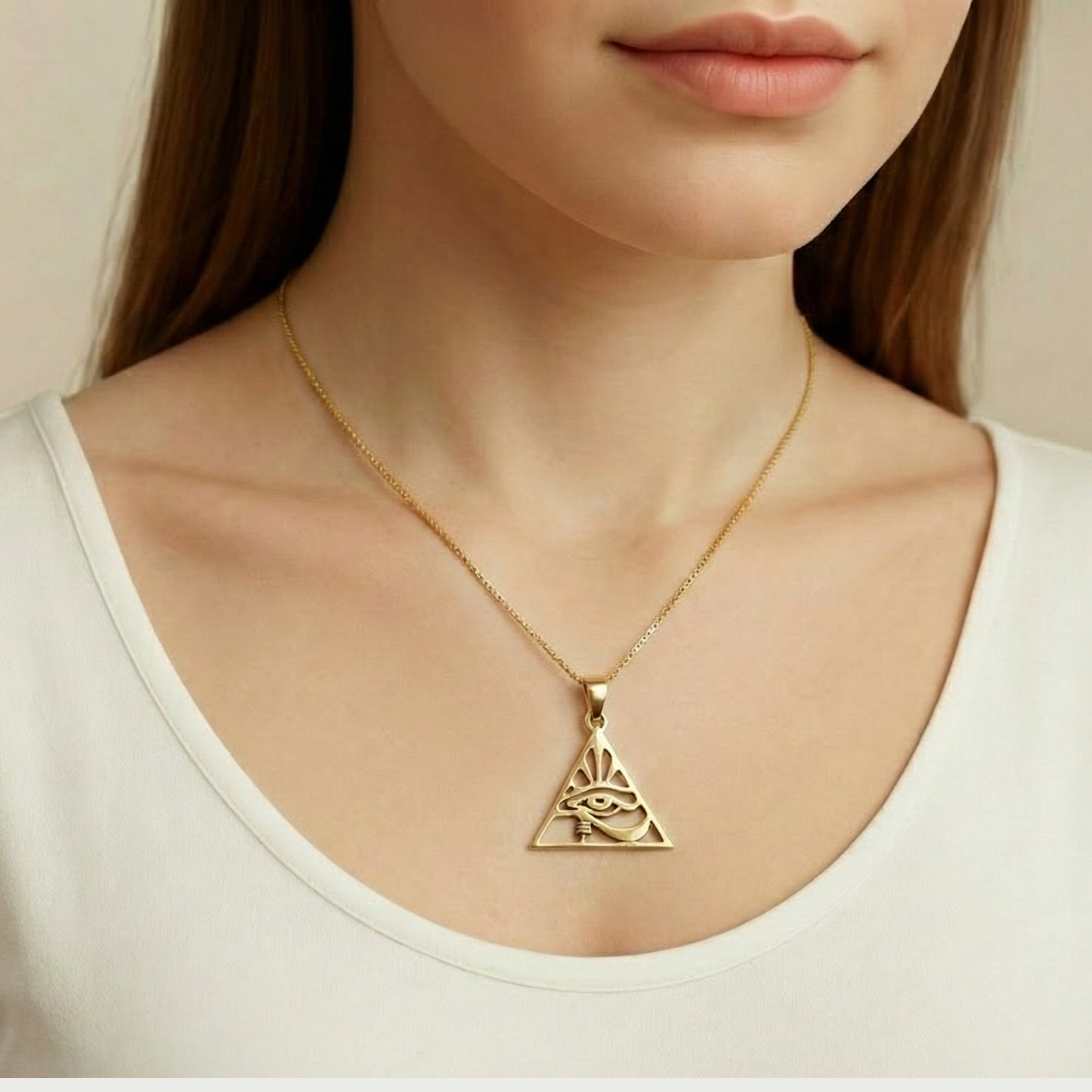 Gold Egyptian Eye Pendant - Elegant pyramid eye design in 18k Gold Vermeil, perfect for everyday wear and special occasions.