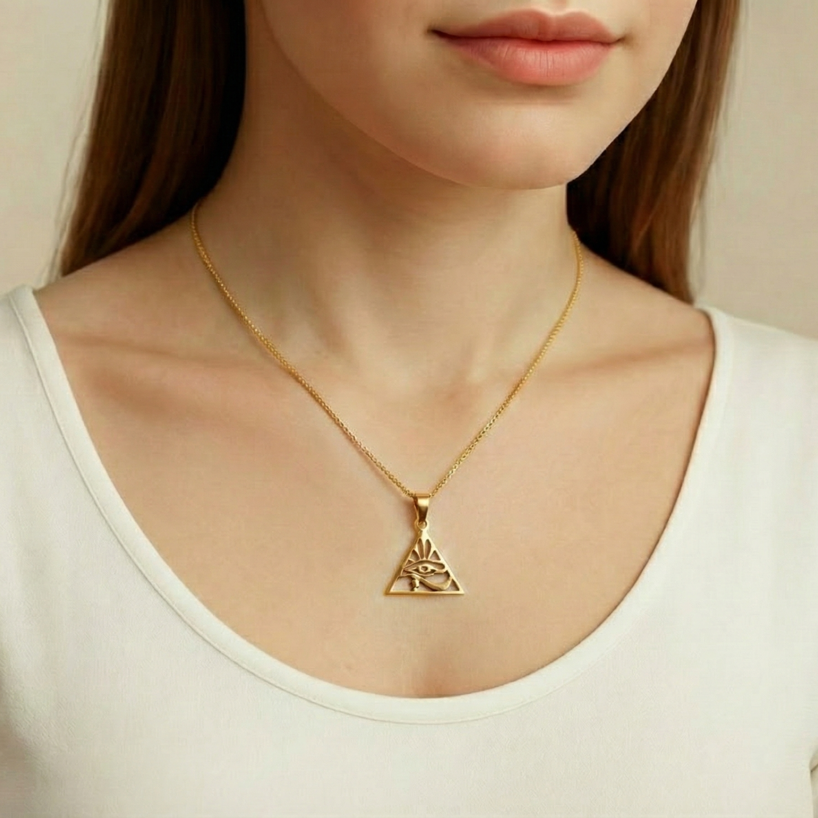 Gold Egyptian Eye Pendant - Elegant pyramid eye design in 18k Gold Vermeil, perfect for everyday wear and special occasions.