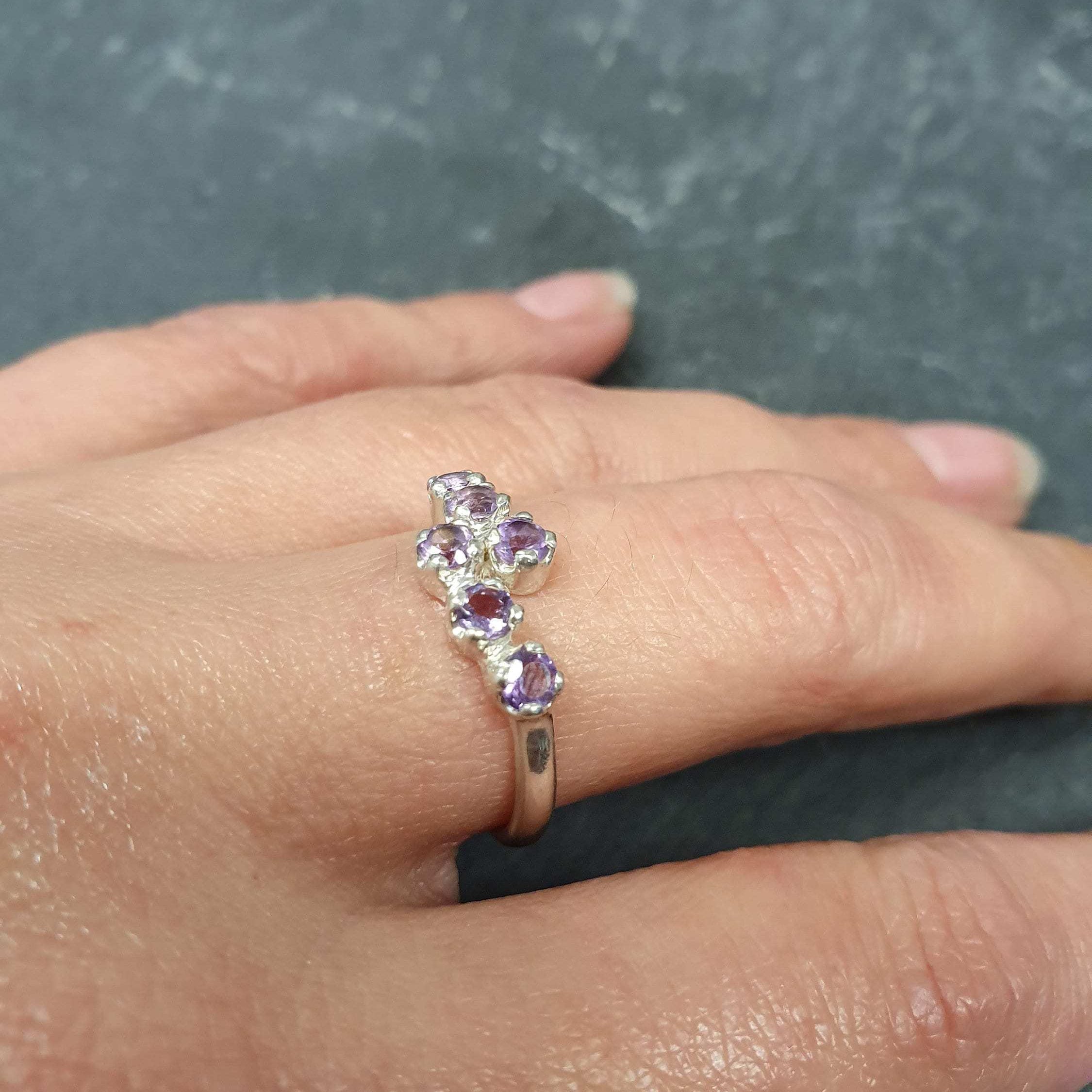 Amethyst Band, Natural Amethyst, February Birthstone, Asymmetric Ring, Purple Diamond Ring, Amethyst Ring, Dainty Ring, Solid Silver Ring
